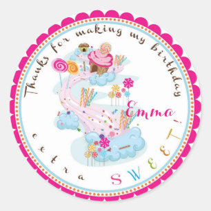 Adesivo Redondo Candy land Birthday Stickers
