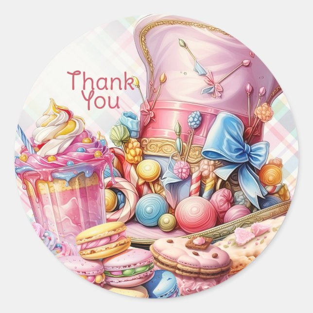 Adesivo Redondo Candy Land Obrigado Sticker (Frente)