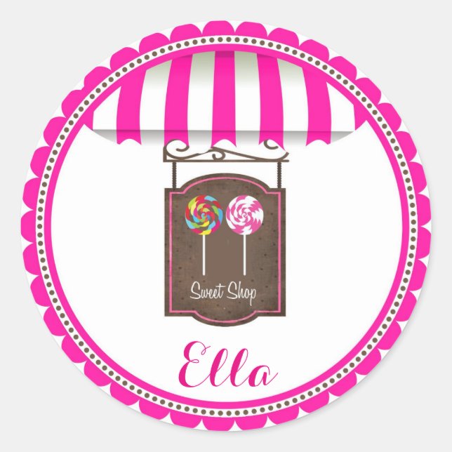 Adesivo Redondo Candy Land Sweet Compro Aniversário Favor Stickers (Frente)