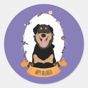 Adesivo Redondo Candy Portrait Rottweiler Cachorro Laranja Roxo