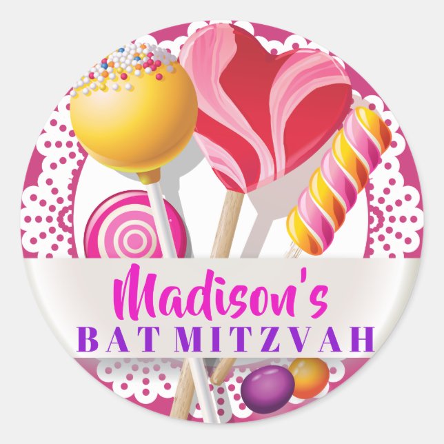 Adesivo Redondo CANDY STORE Bat Mitzvah Gift Party Sticker (Frente)