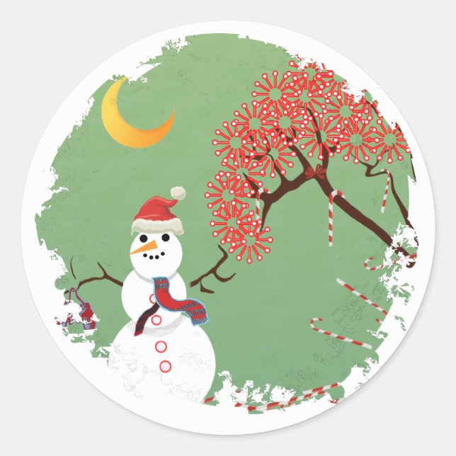 Adesivo Redondo CandyCane Snowman Sticker (Frente)