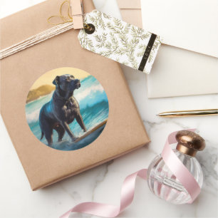 Adesivo Redondo Cane Corso Beach Surfing Painting