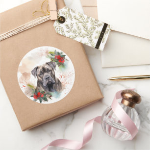 Adesivo Redondo Cane Corso Grinalda de Natal Cachorro Festivo