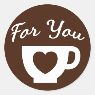 Adesivo Redondo Caneca de Café Marrom e Branco Coração Casamento