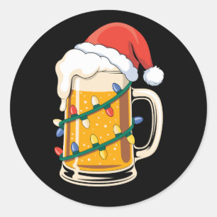Adesivo Redondo Caneca de Cerveja de Natal Chapéu de Papai Noel Lu
