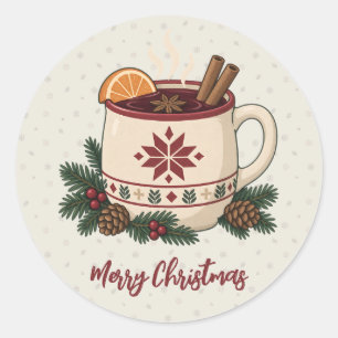 Adesivo Redondo Caneca de Vinho Quentão de Natal Nórdico com Pinhe