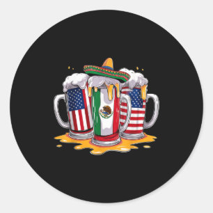 Adesivo Redondo Canecas de cerveja México EUA sombrero cinco de ma