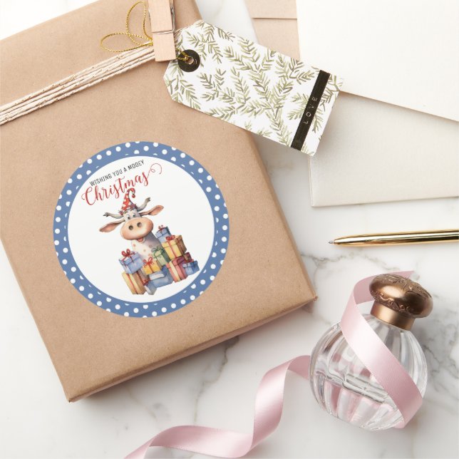 Adesivo Redondo Caneta de Vaca de Natal (Presentear)