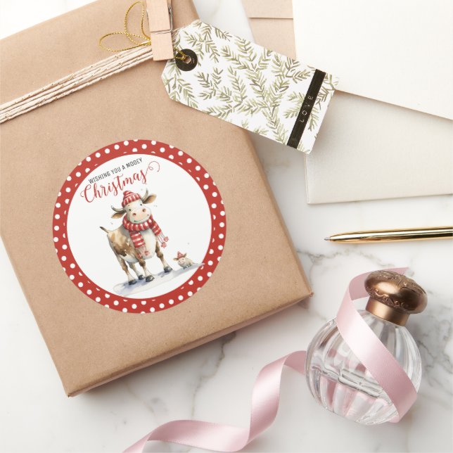 Adesivo Redondo Caneta de Vaca de Natal (Presentear)