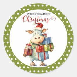 Adesivo Redondo Caneta de Vaca de Natal