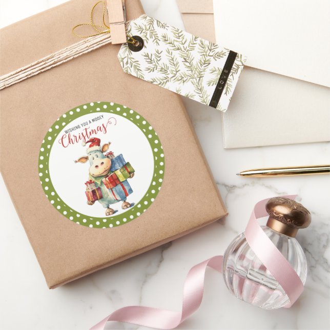 Adesivo Redondo Caneta de Vaca de Natal (Presentear)