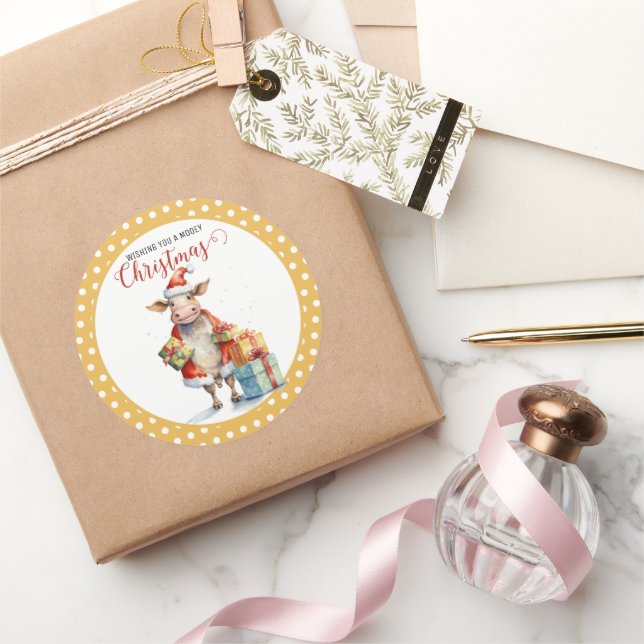 Adesivo Redondo Caneta de Vaca de Natal (Presentear)