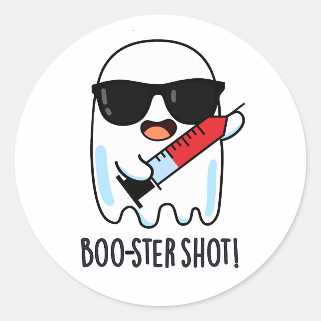 Adesivo Redondo Caneta de Vacina Fantasma Engraçado com Boo-ster (Frente)