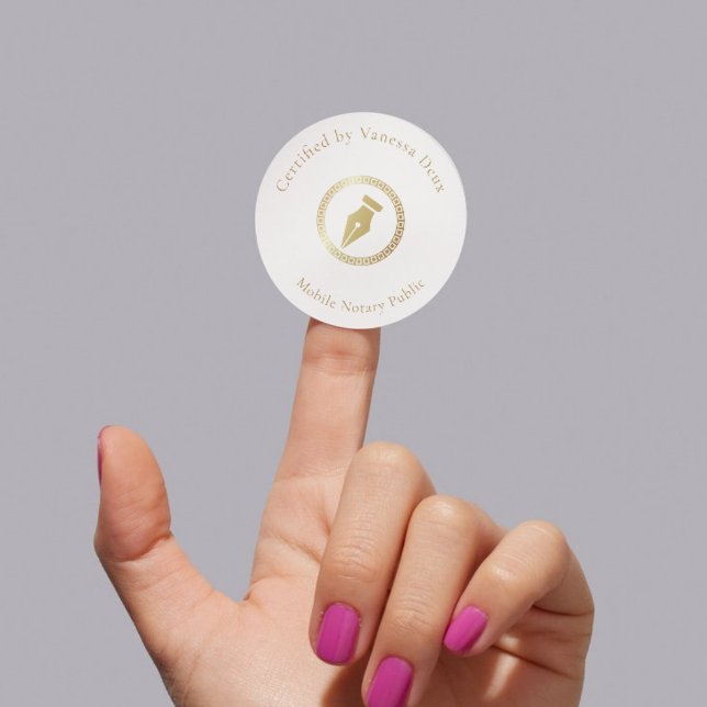 Adesivo Redondo Caneta Dourada mínima branca moderna certificada p (Criador carregado)