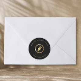 Adesivo Redondo Caneta Notícia Moderna Preta e Dourada Certificada