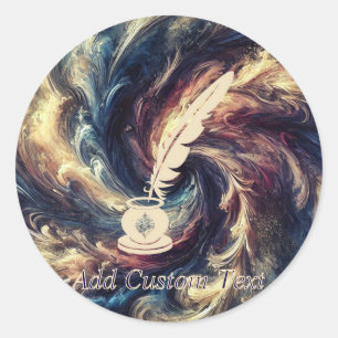 Adesivo Redondo Caneta Quill Arte Moderna Abstrata