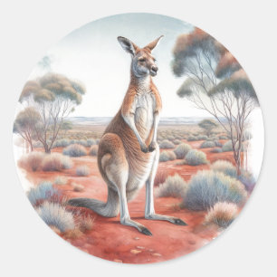 Adesivo Redondo Canguru Australiano Aquarela
