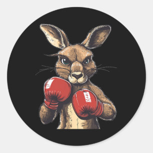 Adesivo Redondo Canguru Louco Com Luvas De Boxing Para Um Almoço S