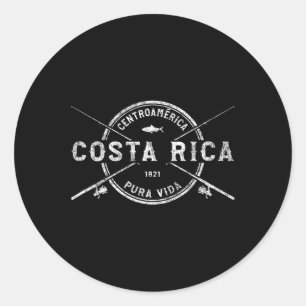 Adesivo Redondo Canhas de Pesca Cruzadas Vintage da Costa Rica