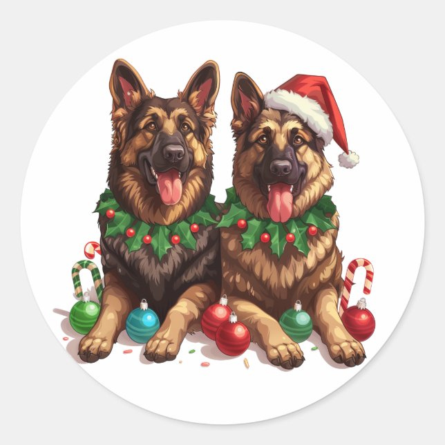 Adesivo Redondo Caninos de German shepherd de Natal (Frente)