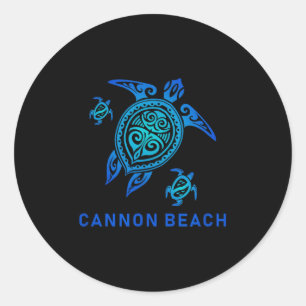 Adesivo Redondo Cannon Beach Oregon Sea Blue Tribal Turtle