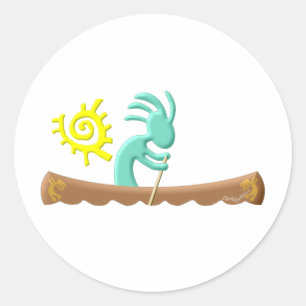 Adesivo Redondo Canoa do nativo americano de Kokopelli