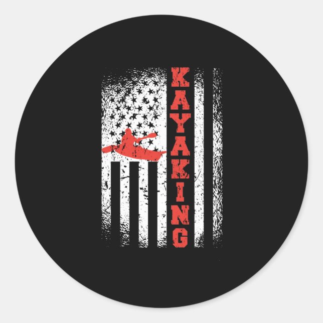 Adesivo Redondo Canoa Patriótica dos EUA Kayaking America Flag Kay (Frente)