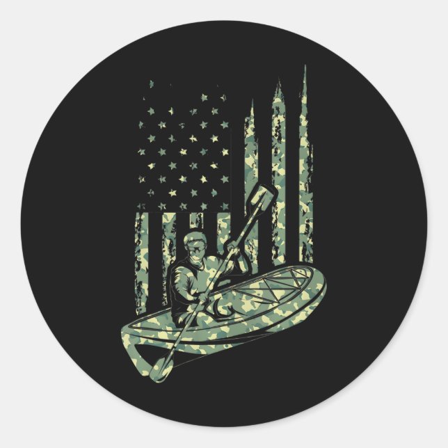 Adesivo Redondo Canoé Kayaker Camouflage EUA Bandeira do Esporte E (Frente)