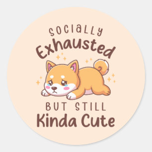 Adesivo Redondo Cansado Socialmente Mas Ainda Fofo - Shiba Inu