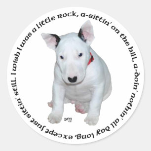 Adesivo Redondo Cantarolas de Filhote de Bull Terrier