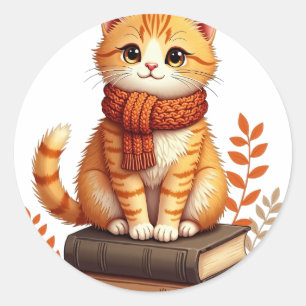 Adesivo Redondo Cantinho Aconchegante de Leitura do Gato - Arte em