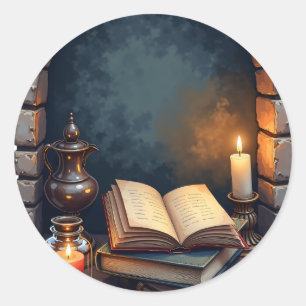 Adesivo Redondo Cantinho de Leitura Dark Academia Booktok Bibliote