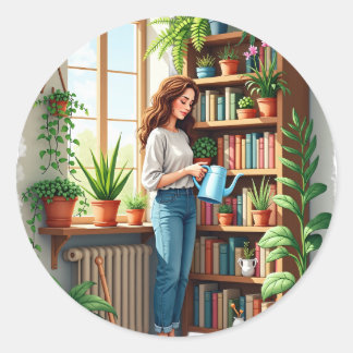 Adesivo Redondo Cantinho de leitura do livro de jardinagem da mamã