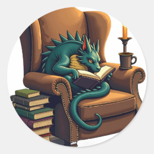 Adesivo Redondo Canto de Leitura da Dark Academia Booktok Ilustraç