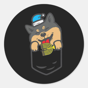 Adesivo Redondo Cão Akita Pocket Black Shiba Inu Menorah Akita