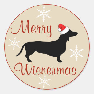 Adesivo Redondo Cão alegre do Dachshund do Natal de Wienermas