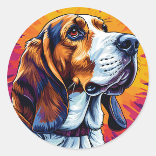 Adesivo Redondo Cão Basset Hound com Fundo Colorido