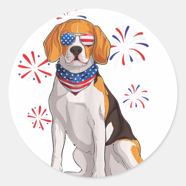 Adesivo Redondo cão-beagle americano bandeira dos eua amante do be (Frente)