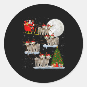 Adesivo Redondo Cão Bichon Frise Papai Noel Trenó Voador Divertido