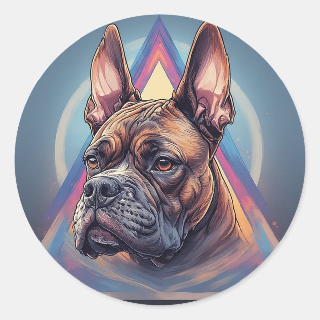 Adesivo Redondo Cão Boxer com Fundo Geométrico (Frente)