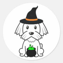 Adesivo Redondo Cão branco engraçado é uma bruxa