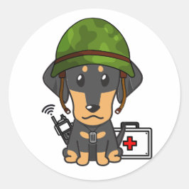 Adesivo Redondo Cão Cachshund Vestido capacete do exército