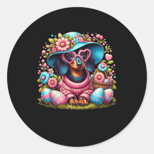 Adesivo Redondo Cão Cachshund Weiner Cachorro Ovos Florais Páscoa 