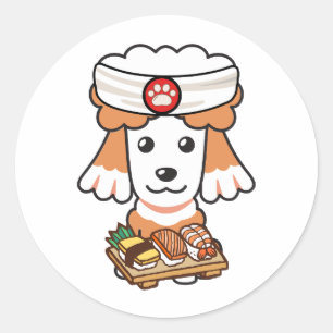 Adesivo Redondo Cão castanho engraçado é um chef de sushi