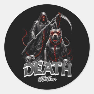 Adesivo Redondo Cão Ceifador da Morte no Halloween