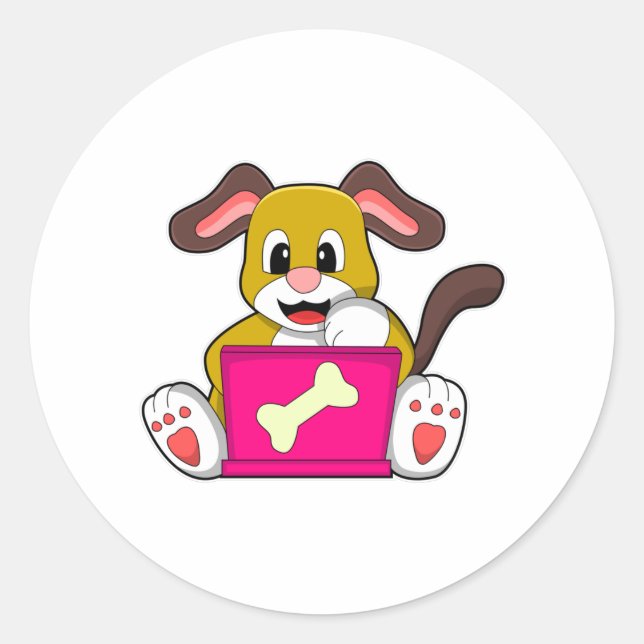 Adesivo Redondo Cão com Laptop (Frente)