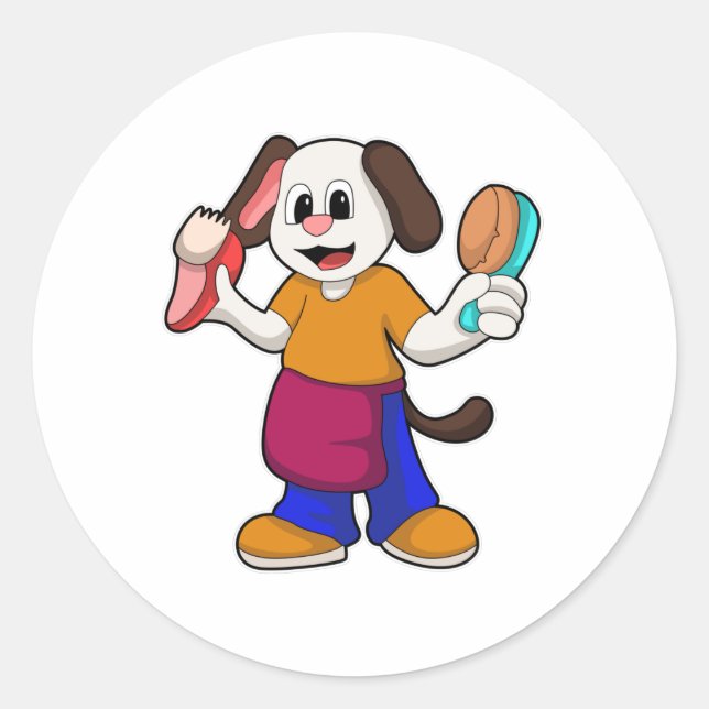 Adesivo Redondo Cão como cabeleireiro com Razor (Frente)