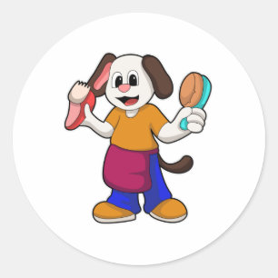 Adesivo Redondo Cão como cabeleireiro com Razor