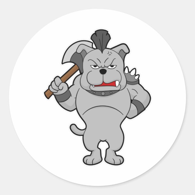 Adesivo Redondo Cão como guerreiro com a Ax (Frente)